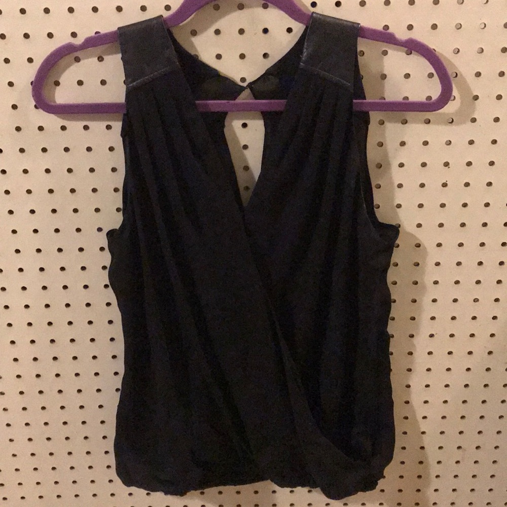Black tank with leather detail and bloused-front